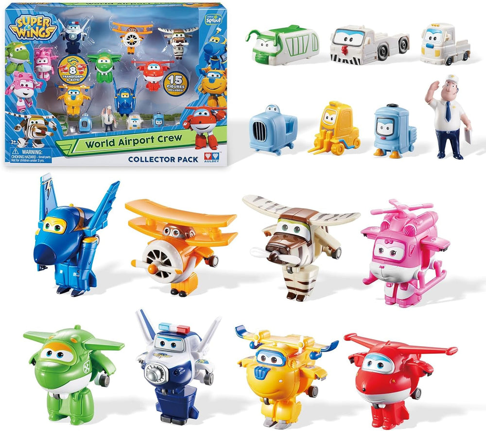 Super Wings Transform-A-Bots World Airport Crew - Série 1 - Pack collector Crew - 15 figurines - Figurines d'action 2" Naty Shop S1-15 Figures