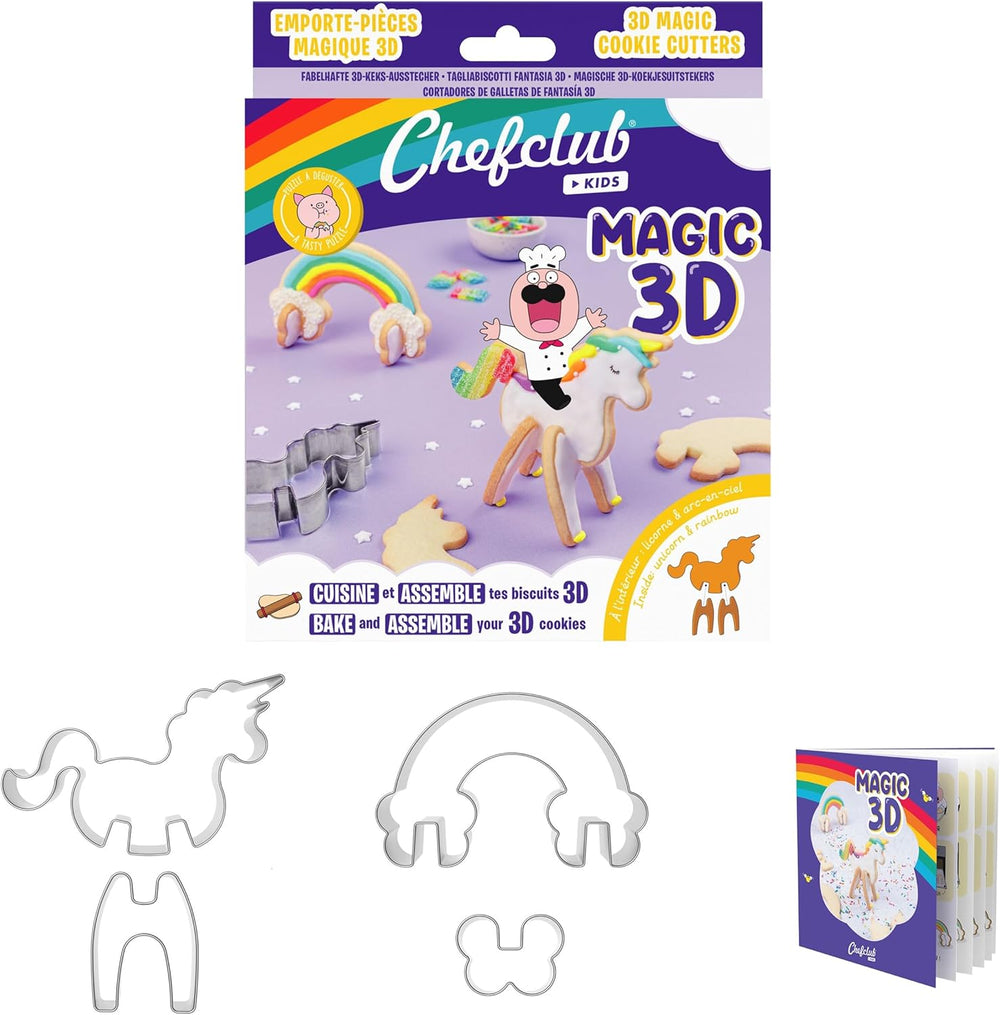 CHEFCLUB, Emporte-pièces magiques licorne et arc-en-ciel 3D, emporte-pièces emboîtables 3D licorne et arc-en-ciel, plaisir de pâtisserie pour les enfants