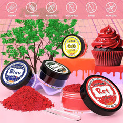 Set coloranți alimentari pudră - 4x5g colorant alimentar concentrat pentru fondant, cremă de unt, colorant alimentar vibrant pentru copt, decorare tort, colorare ouă de Paște, macaroane, Ziua Tuturor Sfinților