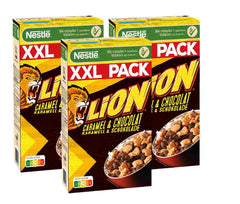 Céréales NESTLE LION, Céréales chocolatées au caramel et farine complète 41%, coffret 3 x 1 Kg Céréales Naty Shop