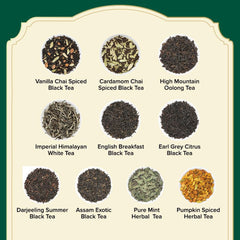 VAHDAM, set de degustare cu sortimente de ceai (20 de arome, 40 bucăți) Ceai negru, ceai verde, ceai din plante, ceaiuri chai și multe altele | Pliculețe de ceai piramidale cu frunze lungi | Cadouri pentru femei și bărbați