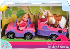 Simba 105737460 - Remorque à chevaux Evi Love Evi avec jeep rose, pendentif cheval et poney violet, poupée à habiller, 12 cm, à partir de 3 ans Poupées Naty Shop Titre par défaut