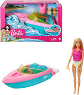 Barbie Speedboat Set, păpușă Barbie cu păr blond, vestă de salvare roz, barcă, cățel, accesorii, cadouri pentru copii cu vârsta peste 3 ani, Grg30 Papusi Naty Shop Barbie Speedboat Set
