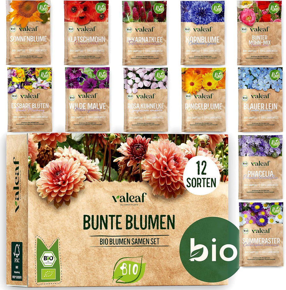 Ensemble de graines de fleurs biologiques | 12 variétés de graines de fleurs | Graines de fleurs haut de gamme | Ensemble de graines de plantes de graines de fleurs sauvages | Graines de fleurs | Graines de fleurs pour le balcon | Cadeau idéal avec des graines de fleurs