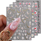 JMEOWIO 3D Nail Art Autocollant Fleur Nail Art Autocollant Selbstklebend Nagelaufkleber 5D Stéréoscopique Frühling Sommer Floral Décoration Nageldesign Zubehör 4 Blatt