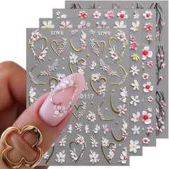 JMEOWIO 3D Nail Art Autocollant Fleur Nail Art Autocollant Selbstklebend Nagelaufkleber 5D Stéréoscopique Frühling Sommer Floral Décoration Nageldesign Zubehör 4 Blatt