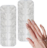 12 Größen Nail Art Perlen, Flache Perlen, Nail Art Accessoires, Halbkreis Nagelperlen, Weiße Nail Charms Und Glitzersteine Nägel Für Nail Art Design, DIY Basteln, Alltag, Hochzeit (2 Boxen)