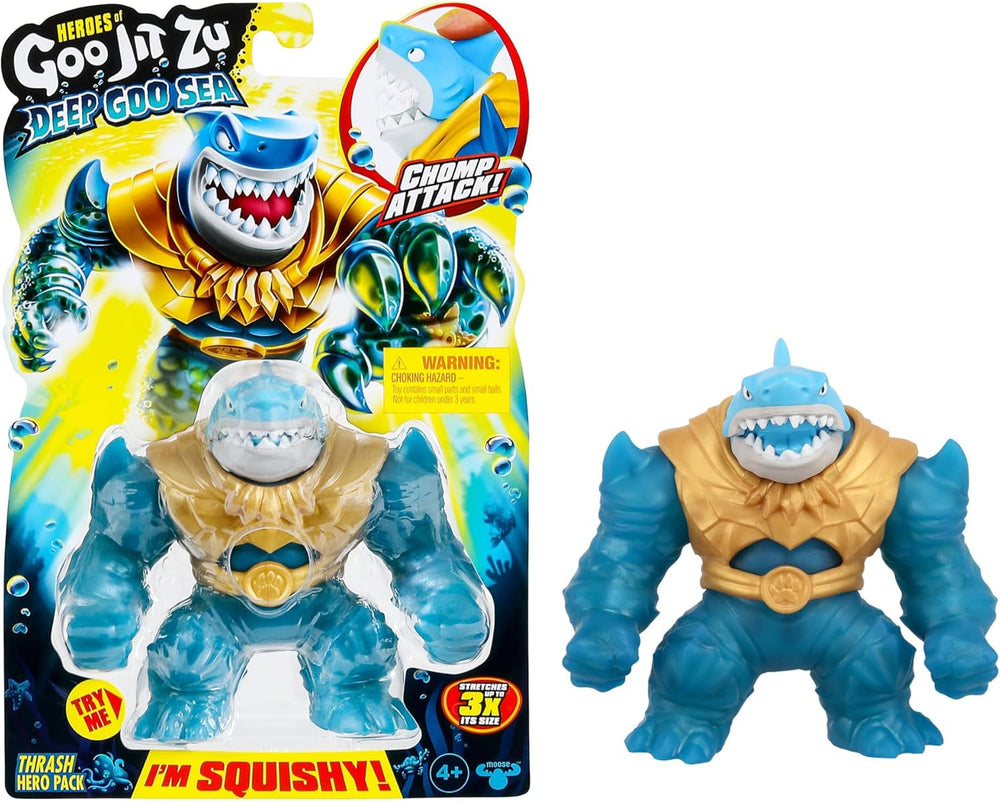 Heroes of Goo Jit To Deep GOO Sea Hero Pack avec Thrash. Figurine articulée super extensible et extensible avec remplissage spécial de slime et mâchoire mobile Figurines Naty Shop Thrash