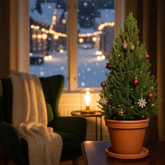 Bloomique - Picea Glauca December - Mini-Weihnachtsbaum - Zwergfichte - Weihnachtsdekoration - Für Drinnen Und Draußen - Winterhart - Immergrün - 80-100 Cm Hoch - Topf 26 Cm