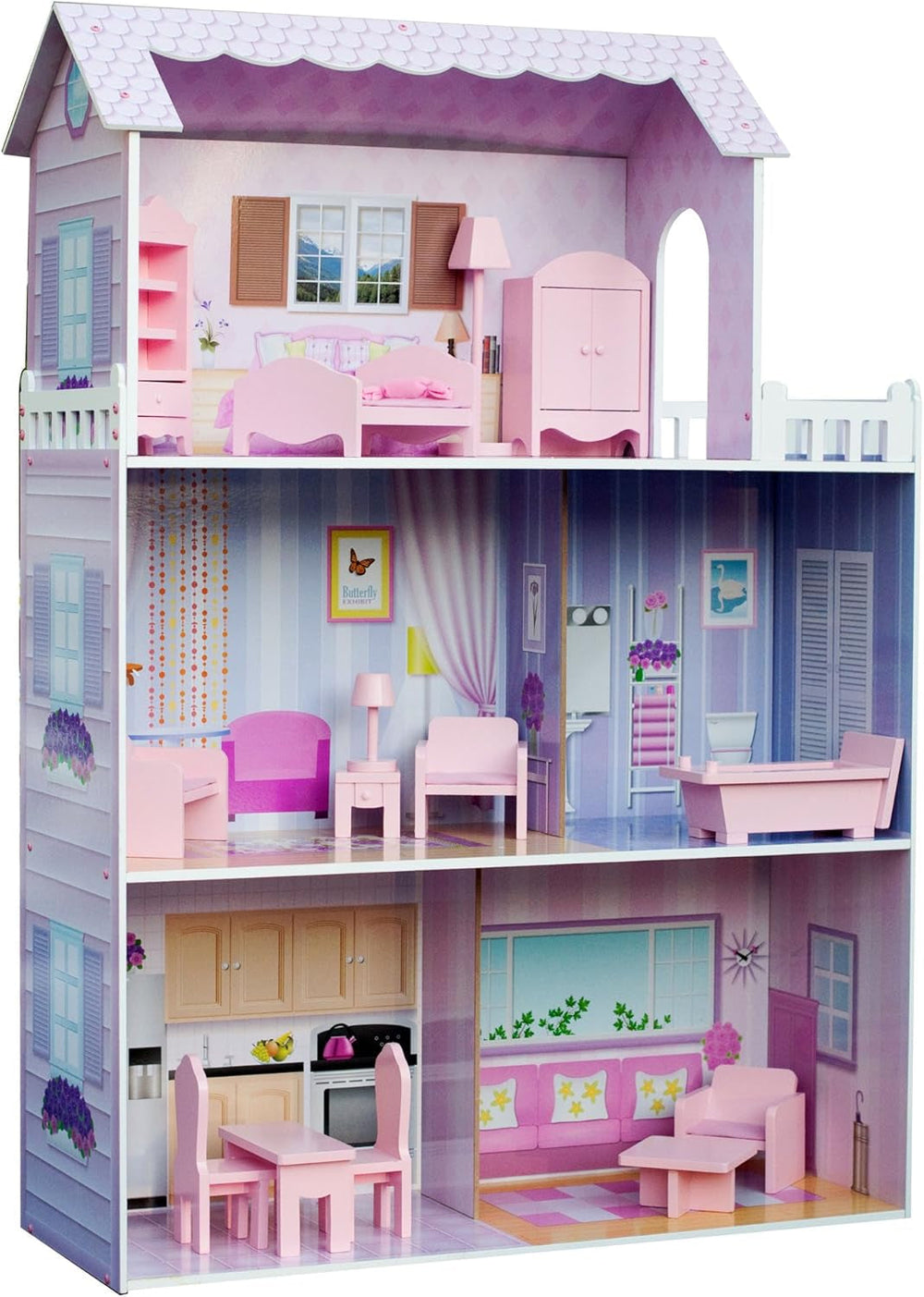 Maison de poupée géante Olivia's Small World, grande maison de poupée en bois avec meubles et accessoires, maison de poupée à 3 étages pour enfants, maison de poupée pour poupées de 12", 3 ans + Naty Shop Mansion Fancy Dollhouses
