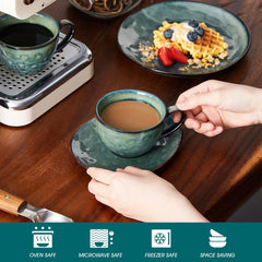 Service à café en grès Vancasso STARRY, service à café 12 pièces pour 4 personnes, comprenant des tasses à café et des soucoupes, look vintage