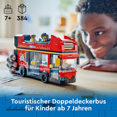 LEGO City Red Double-Decker Sightseeing Bus Toy, Red Vehicle for 7 Plus Year Old Boys & Girls, Creative Set with 5 Minifigures Including a Baby and Buggy, Birthday Gift Idea 60407