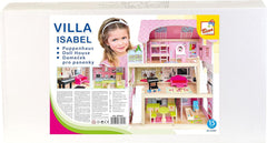 Bino World of Toys Casă de păpuși cu balcon, Jucărie pentru copii mici de la 3 ani, cu 3 etaje, scări, 4 camere și balcon incl. 15-TLG. Accesorii, Pentru a promova abilitățile copiilor, Design roz Casute de papusi Naty Shop