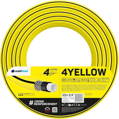 Tuyau d'arrosage Cellfast JAUNE, léger, résistant, 4 brins, tresse croisée durable, résistant aux UV et aux algues, résistant à la torsion, technologie REACH, 20 bar, -10/+50°C, fermeture 3/4", 20 m