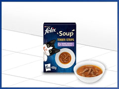 Felix Soup Strips, supă pentru pisici, varietate mixtă, pachet de 8 (8 x 6 pliculețe a câte 48 g fiecare)