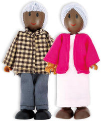Hape Doll Family - Ensemble d'accessoires de maison de poupée en cuir foncé 6 pièces avec figurines en bois et en tissu, jeu de simulation, jouet éducatif, jouet d'apprentissage interactif pour enfants à partir de 3 ans