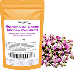 100g boutons de roses comestibles premium - infusion de pétales de roses séchées de l'Atlas - goût et arôme sucrés et floraux - 100% naturels, purs et sans additifs | Tazarin Ltd