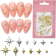 120 pièces breloques à ongles étoile or-argent étoile Y2K ongles breloques à ongles étoile en métal tailles mixtes vis à ongles étoile conception d'ongles Nail Art breloques étoiles 3D décoration d'ongles breloques à ongles accessoires pour ongles