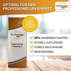 Coffeefair Cappuccino Topping 2 Poudre de lait instantanée 10 x 1 kg, Poudre de lait pour automates à café et à lait, 20 % de poudre de lait, stabilisant la mousse de lait, ergiebig