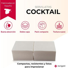 , Serviette cocktail en papier, pli 1/4, Dentelle, 150 Serviettes, Blanc