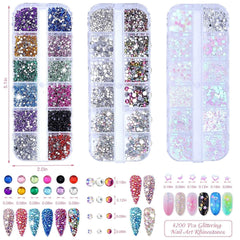 4200 pièces de pierres à strass pour les ongles, les paillettes, les paillettes, les colliers de strass avec les cristaux, les pierres à ongles, les diamants pour l'art des bijoux, un fond de teint unique pour les pierres à strass et les cueilleurs de strass
