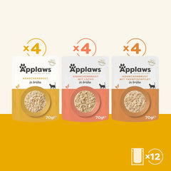 Applaws Sachets de nourriture humide naturelle pour chats, sélection de bouillon de poulet en paquet multiple - 12 sachets x 70 g