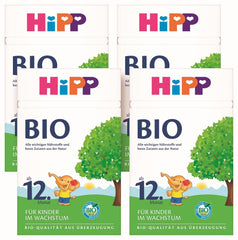 Lapte de creștere organic HiPP (4 x 600g), după 12 luni, cu calciu, fier, vitamina C și D, pentru copiii mici în creștere, de cea mai bună calitate organică
