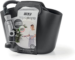 GF SRL, Aquapop Gris Édition Limitée avec tuyau textile auto-extensible de 25 m Fabriqué en Italie, sac en plastique souple, buses et raccords Lancia 8 pour l'irrigation du jardin, gris foncé