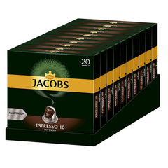 Kaffeekapseln Espresso Intenso, Intensität 10 von 12, 10 x 20 Getränke & Kaffeekapseln Krönung Crema, 200 Nespresso kompatible Kapseln, 10er Pack, 10 x 20 Getränke, 1040 g