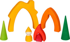 Goki 58427 - Maison naine - Goki Evolution - En bois d'érable de haute qualité - 7 parties - Peintures colorées à l'eau - Fabriqué en Europe Maisons de poupées Naty Shop