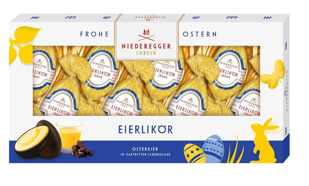 Niederegger | Oeufs en chocolat | Liqueur d'oeuf | 1x100g | Œufs de Pâques au lait de poule enrobés de chocolat noir | Oeufs de Pâques | Cadeau de Pâques