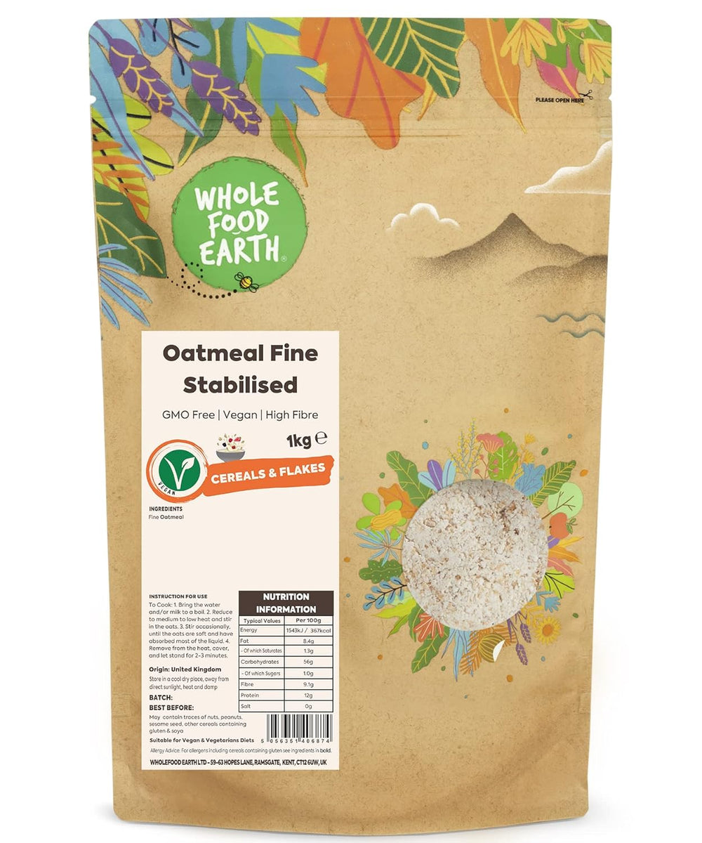 Wholefood Earth Fine Oats - sans OGM - végétalien - sans produits laitiers - sans sucre ajouté 1 kg