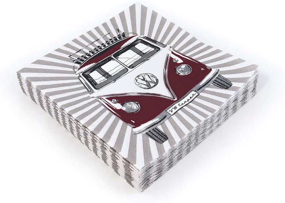 BRISA VW Collection – Serviettes de table Volkswagen Bus T1 (rayures Samba/rouge/3 épaisseurs)