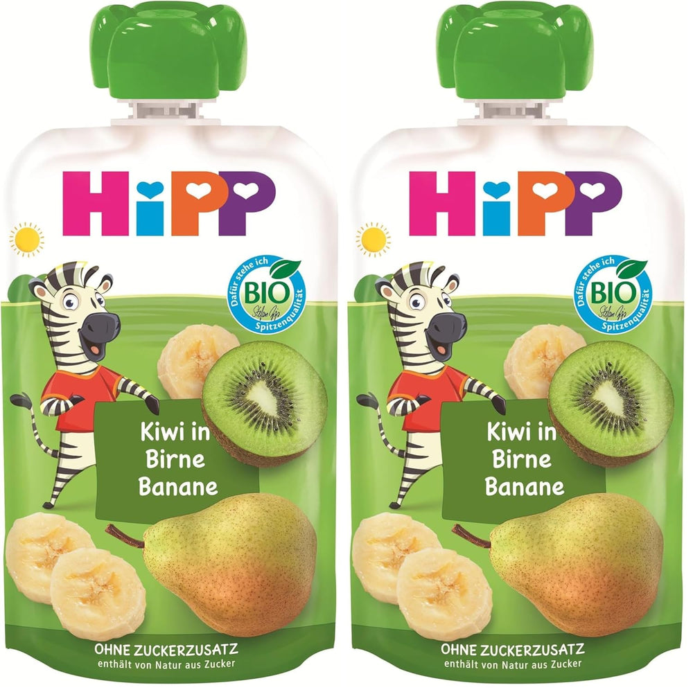 HiPP Bio Quetschie Kiwi in Birne-Banana - Charlie Zebra (8 x 100g), à partir de 1 an, 100% purée de fruits, sans sucre, végétalien, dans la meilleure qualité biologique (Packung mit 2)