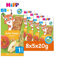 Batoane de ovăz HiPP Lynx cu piersici, de la 1 an, 8 x (5x20g)