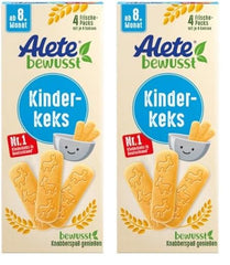 Alete Conscious Baby Biscuits, 8 mois et plus, biscuits au beurre de blé pour bébés, petits biscuits à collation idéalement emballés, parfaits pour les déplacements et à temps, 1 x 180 g (paquet de 2)