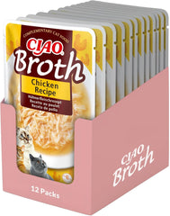 INABA Ciao Broth Hrană umedă pentru pisici 88% umiditate și vitamina E, supă premium pentru pisici cu pui 40g (pachet de 12), carne 100% naturală, fără cereale, fără zahăr