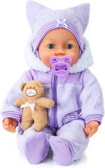 Bayer Design 94694AG 94694AA, poupée fonctionnelle, poupée interactive Piccolina Magic Eyes, bouge la bouche, cligne et ferme les yeux, parle, violet, 46 cm