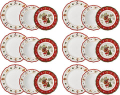 Hutschenreuther Service de table de Noël rouge Happy Wintertime pour 6 personnes, porcelaine, multicolore, 6 assiettes de petit-déjeuner, 6 assiettes plates et 6 assiettes plates, passe au lave-vaisselle et au micro-ondes