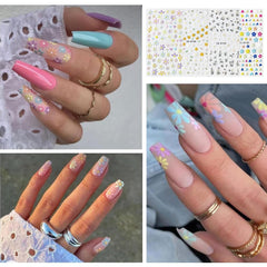 Set d'autocollants pour ongles pour le design des ongles, 4 feuilles de thèmes de décoration pour ongles, parfaits pour les ongles en gel 3D et les bandes de gel UV