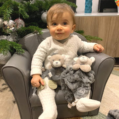 - Peluche avec hochet - Ours - 012290 - Gris - Polaire - Naissance - Peluche - Bébé - Apaisant - Doux - Lavable - 13 cm x 10 cm - Dès 0 mois Jouets bébé Naty Shop