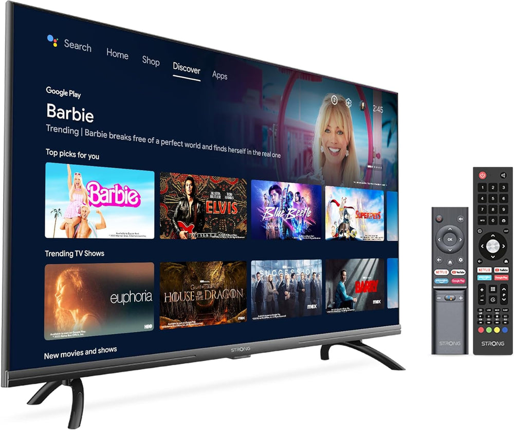 STRONG - TV 40 Pouces (100 cm) Full HD SRT40FD5553 - Smart TV via Android TV - Qualité d'image exceptionnelle - Triple Tuner - 3 Ports HDMI (1 ARC), 2 Ports USB, Connexion AV, Antenne/Satellite - Noir