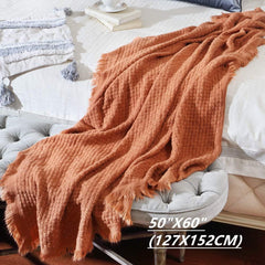 CREVENT Couverture tricotée rouille pour canapé, chaise, lit, décoration d'intérieur, douce, chaude, confortable, légère, printemps, été, automne (127,8 x 152,4 cm caramel/marron/orange brûlé) CREVENT Lits et couvertures