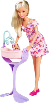 Simba 105733680 Steffi Love Doll Hello Baby (29 cm) - Păpușă însărcinată cu burtică în creștere, păpușă bebeluș și accesorii - Jucărie pentru copii, fete și băieți de la 3 ani