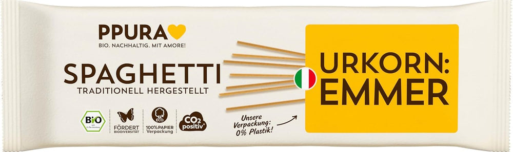 PPURA Pâtes Spaghetti Bio à l'Emmer 500g, Spaghettis à l'Emmer 100% naturels, fabriqués en Italie - Pâtes italiennes sans additifs, colorants ni conservateurs