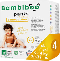 Scutece de unică folosință Bambiboo, prietenoase cu pielea, cu fibre fine de bambus - Chiloți pentru scutece pentru bebeluși - Huse de scutece de unică folosință - Protecție pentru pielea sensibilă - Foarte absorbante - Mărimea 4 (Maxi), 16 bucăți