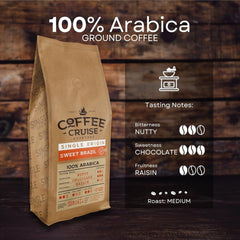 COFFEE CRUISE Sweet Brazil Brasilianische Kaffeebohnen 1kg - Mittlere Röstung - Aroma Kakao und Schokolade - Pour toutes les machines à café - 100% arabe