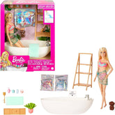 Série Barbie Self-Care, bain de confettis, poupée Barbie aux cheveux blonds, maillot de bain, chiot, 2 paquets de savon à confettis, accessoires Barbie, 1 poupée Barbie incluse, convient comme cadeau, Hkt92 Naty Shop Dolls Blonde Barbie Playset