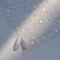 JMEOWIO Autocollant de manucure 3D Aurora Muschel Seestern Nail Art autocollant autocollant autocollant 5D stéréoscopique Ozean thème décoration Design de manucure 1 pièce
