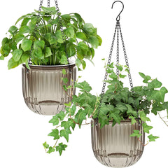 Lot de 2 jardinières suspendues à arrosage automatique, pot de fleur suspendu d'intérieur de 16,5 cm avec 3 crochets et trous de drainage pour une utilisation intérieure et extérieure, plafond, balcon et décoration murale (gris)